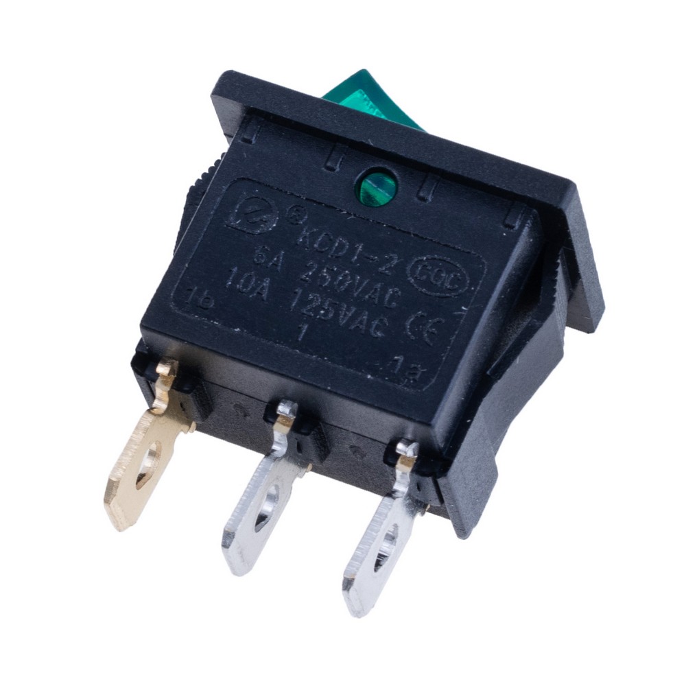 Перемикач Rocker, KCD1-2-101N GREEN BUTTON 12V