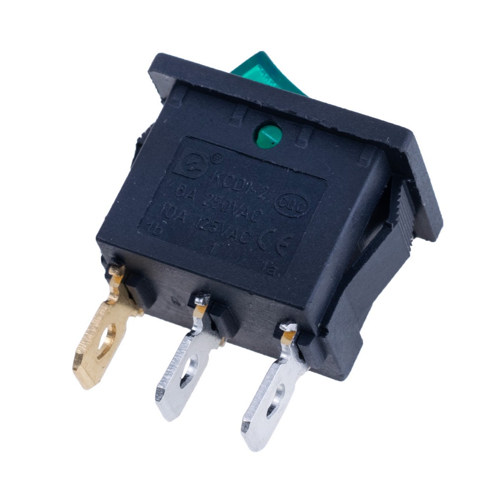 Перемикач Rocker, KCD1-2-101N GREEN BUTTON 220V