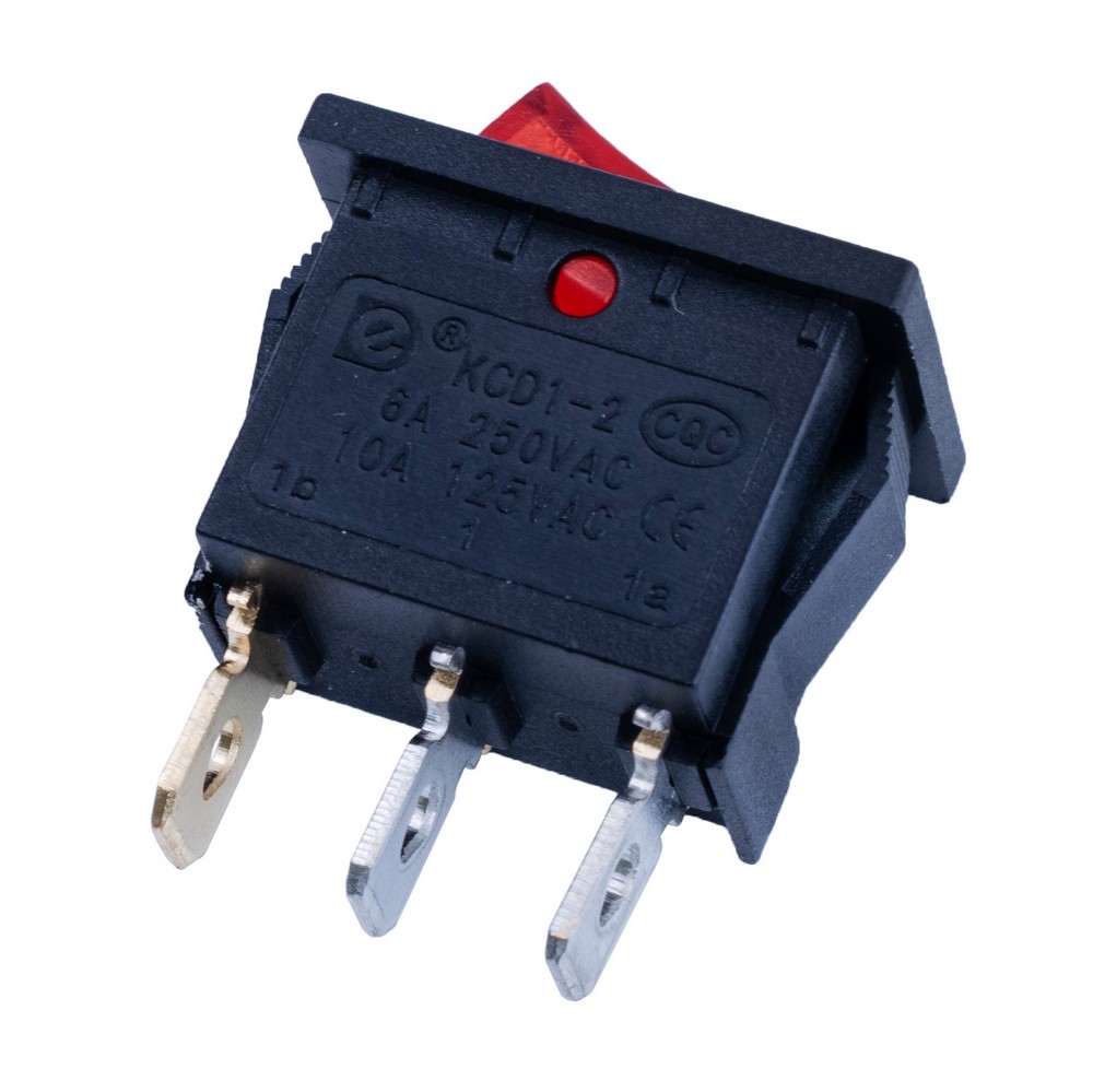 Перемикач Rocker, KCD1-2-101N RED BUTTON 12V