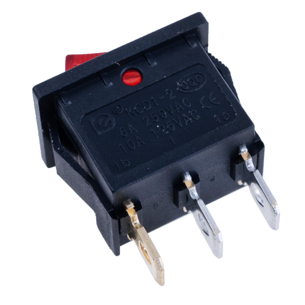 Перемикач Rocker, KCD1-2-101N RED BUTTON 220V