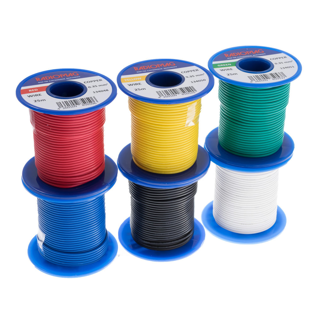 Litzensortiment 0,35mm² Kupfer PVC 6-farbig 25m Spulen Litzensortiment 0,35mm² Kupfer PVC 6-farbig 25m Spulen