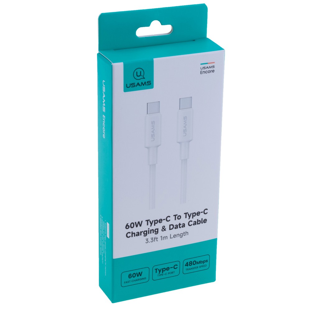 SJ763 U90 60W Type-C To Type-C Charging & Data Cable (SJ763USB01 White – USAMS)