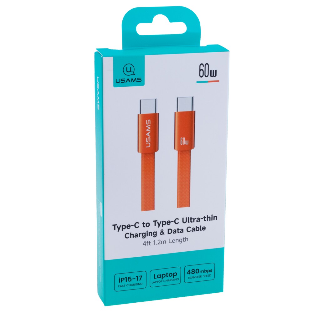 SJ783  U96 60W Type-C to Type-C Ultra-thin Charging & Data Cable (SJ783USB02 Orange – USAMS)