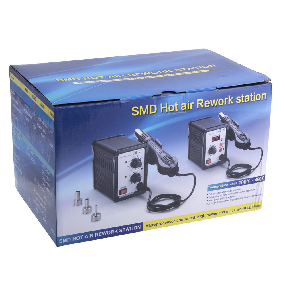 SM-858D Heißluftstation Sinometer SMD Rework Station 700W 100 ° C … 450 ° C 120L/Min LED Anzeige Mikroprozessor gesteuert