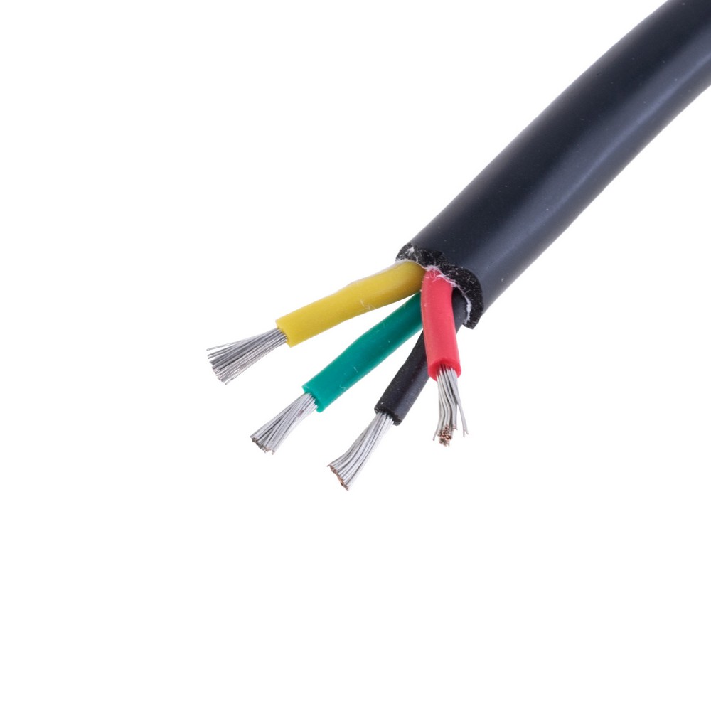Силіконовий провід 4-жильний в чорній оболонці 18AWG(1mm2 40/0.18/TS) чорний, червоний, жовтий, зелений Силіконовий провід 4-жильний в чорній оболонці 18AWG(1mm2 40/0.18/TS) чорний, червоний, жовтий, зелений