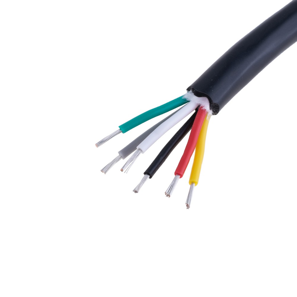 Силіконовий провід 6-жильний в чорній оболонці 20AWG(0.5mm2 20/0.18/TS) чорний, червоний, жовтий, зелений, білий, сірий