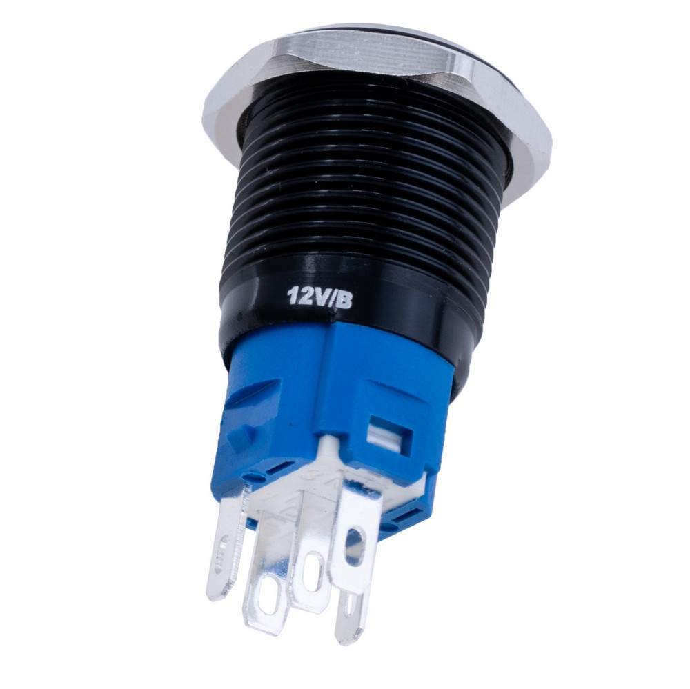 Кнопка антивандальна з фіксацією SPDT з синім підсвічуванням 12V, LAS3-16F- W11EL-A