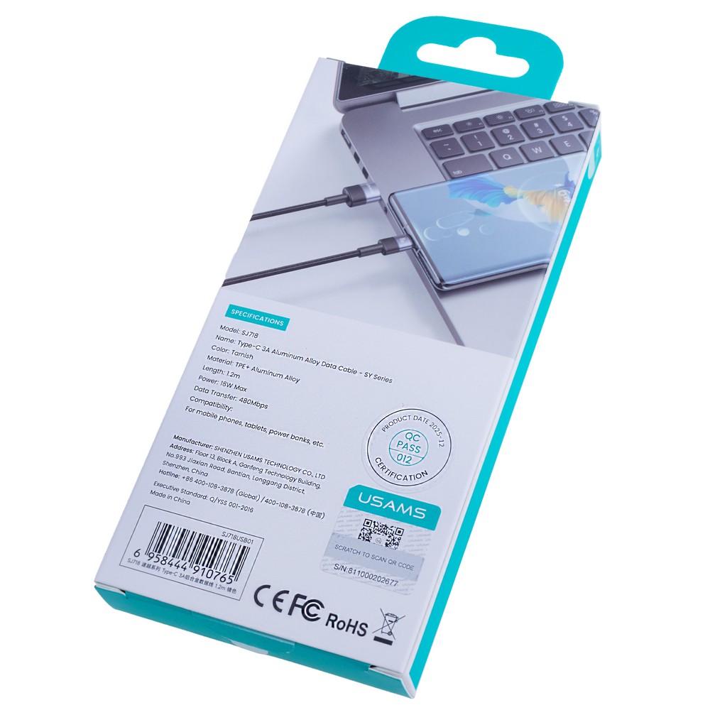 SJ718 Type-C 3A Aluminum Alloy Data Cable - SY Series 1.2m (SJ718USB01 Tarnish – USAMS)