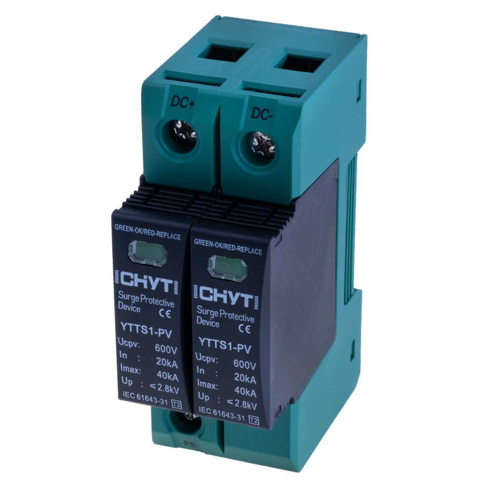 Пристрій захисту від імпульсних перенапруг, T2, In:20kA, Uc:600V YTTS1-PV-600V-2P Пристрій захисту від імпульсних перенапруг, T2, In:20kA, Uc:600V YTTS1-PV-600V-2P