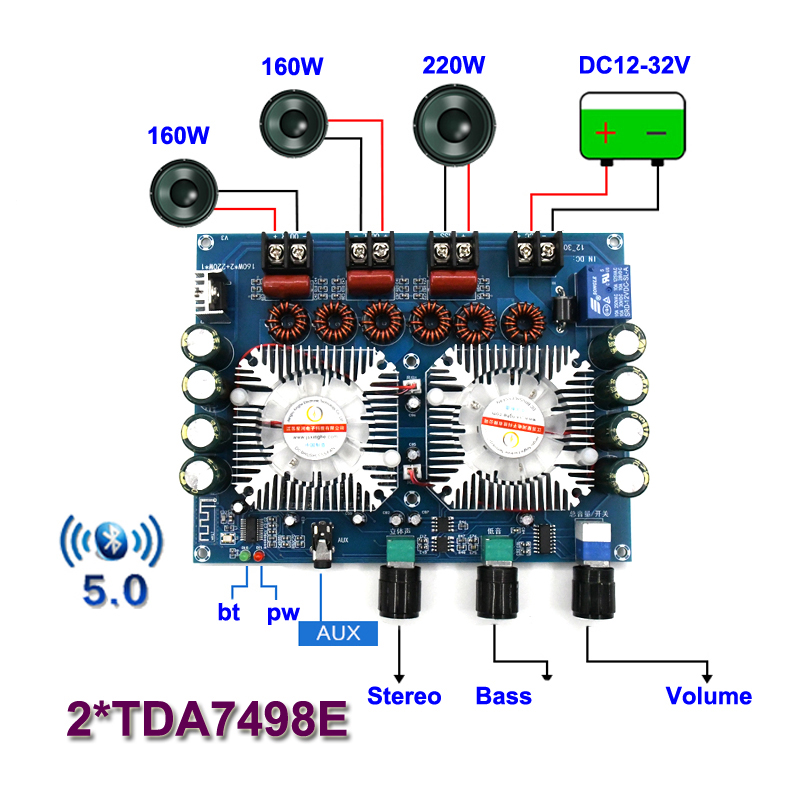 Цифровой 2.1 усилитель класс D на TDA7498E с Bluetooth 5.0, 2*160Вт+1x220W Цифровой 2.1 усилитель класс D на TDA7498E с Bluetooth 5.0, 2*160Вт+1x220W