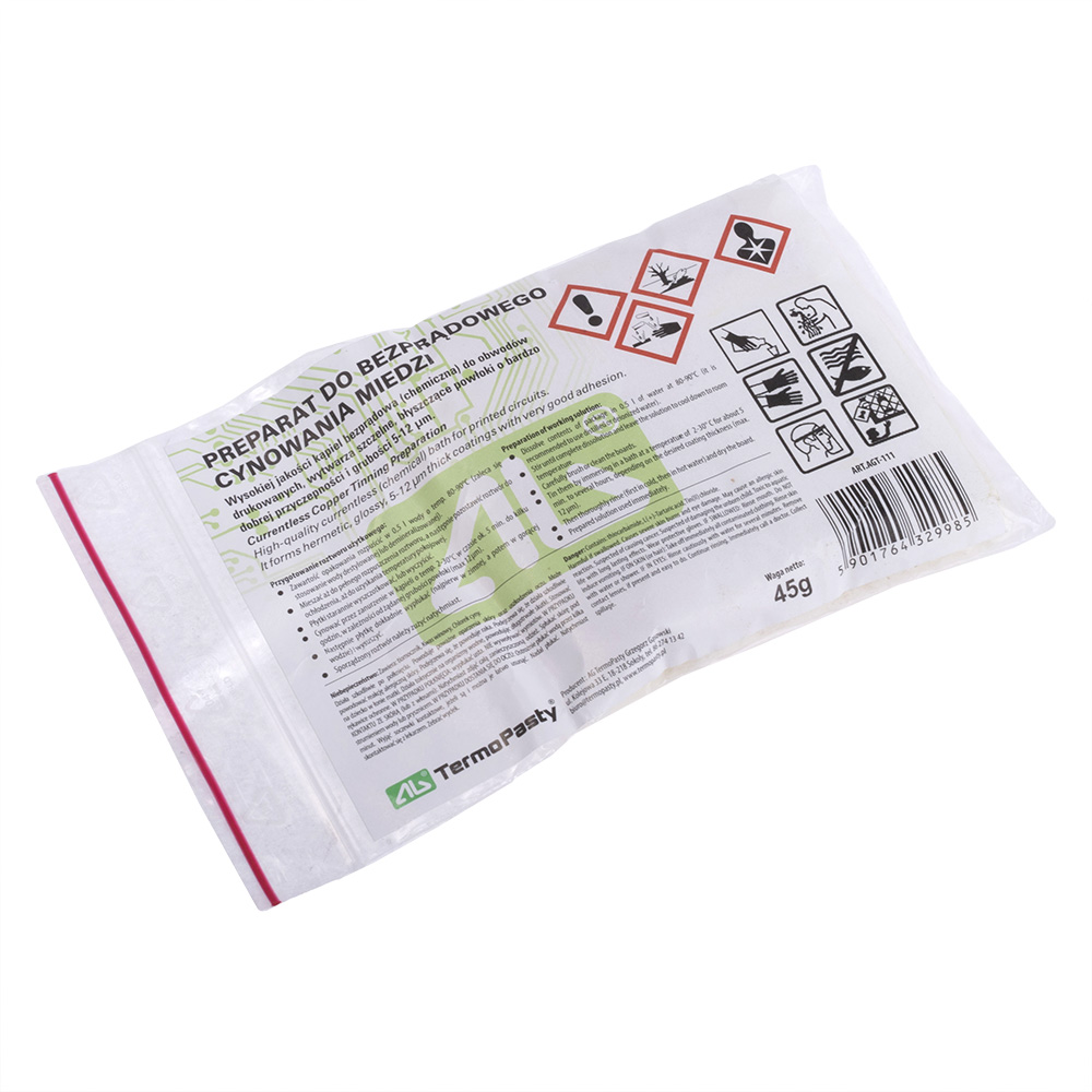 Chemisch Zinn Präparat für chemisches Verzinnen von Kupferoberflächen 45g AGT-111 Chemisch Zinn Präparat für chemisches Verzinnen von Kupferoberflächen 45g AGT-111
