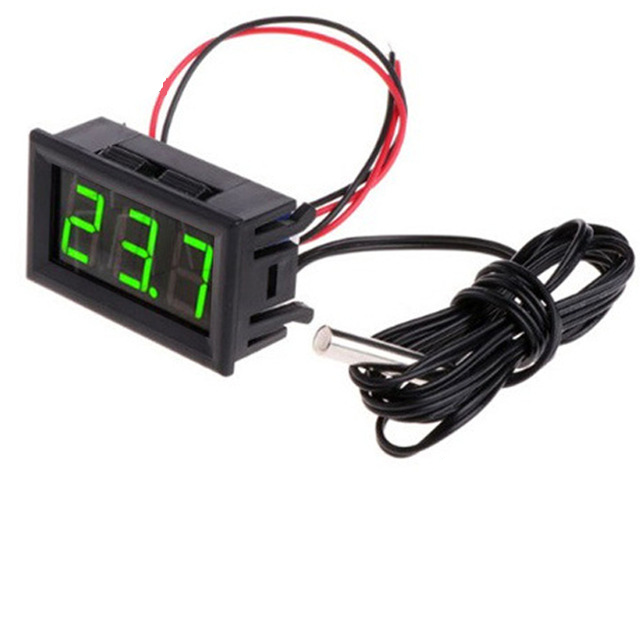 Цифровий термометр 12V 48х29х23мм -40..+65°С (точн. 0.1°С) на 10K/B3950, 1м, зелений