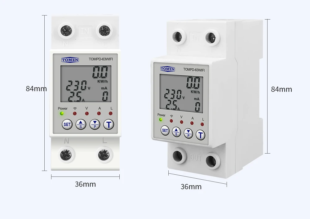 WIFI Circuit breaker Energy Meter Metering Timer with voltage current leakage protection TOMPD-63WIF With backlight 1-63A(TOMZN)
