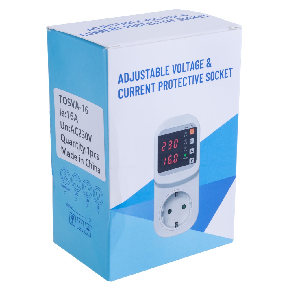 Reclosable Voltage current Protector Socket AC 110V 220V Adjustable 16A Power Surge Protector TOSVA-16 16A(TOMZN)