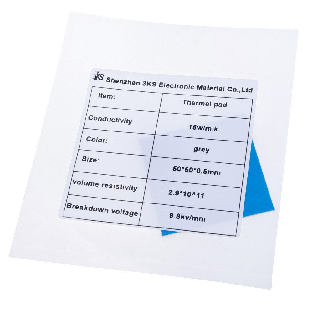 Термопрокладка 0.5mm, 50x50mm, 15W/m.k. колір: сірий 3KS