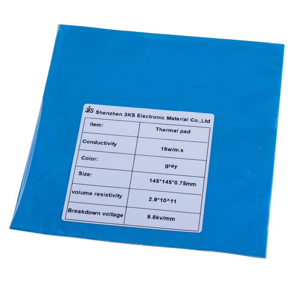 Термопрокладка 0.75mm, 145x145mm, 15W/m.k. колір: сірий 3KS