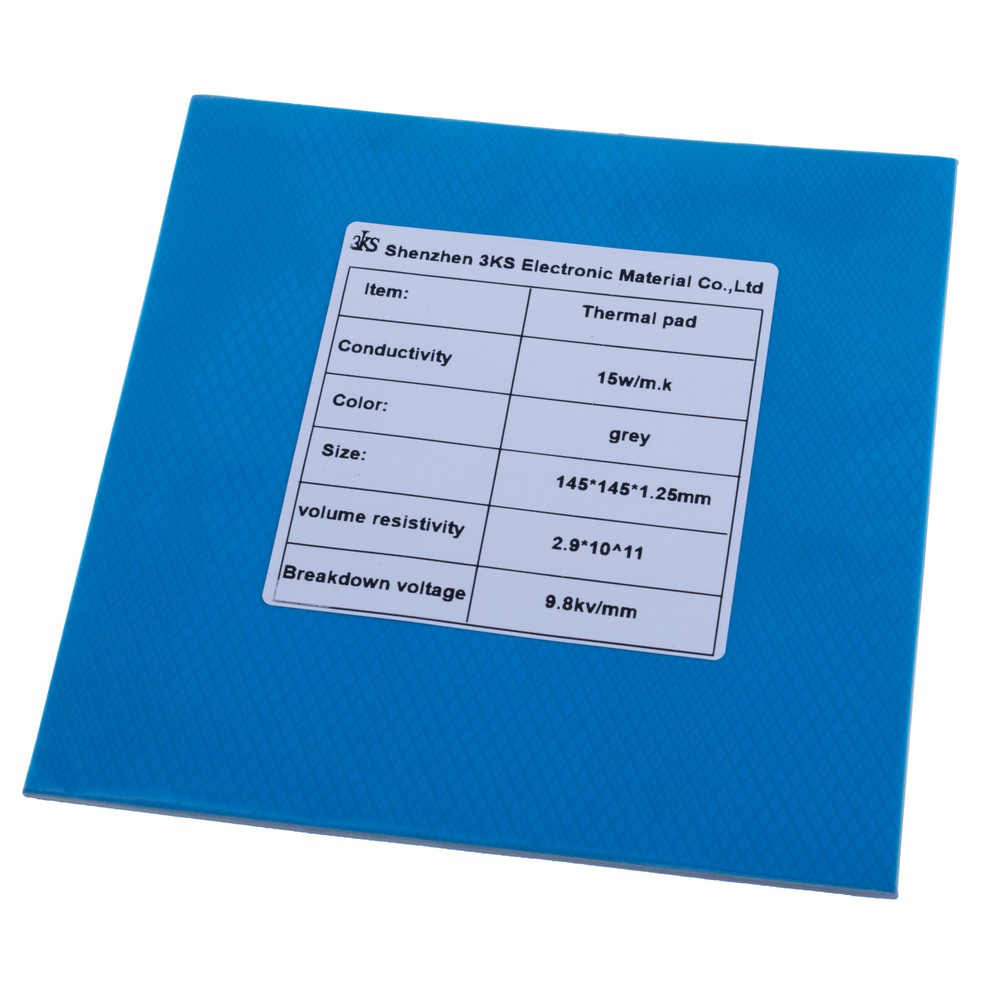 Термопрокладка 1.25mm, 145x145mm, 15W/m.k. колір: сірий 3KS