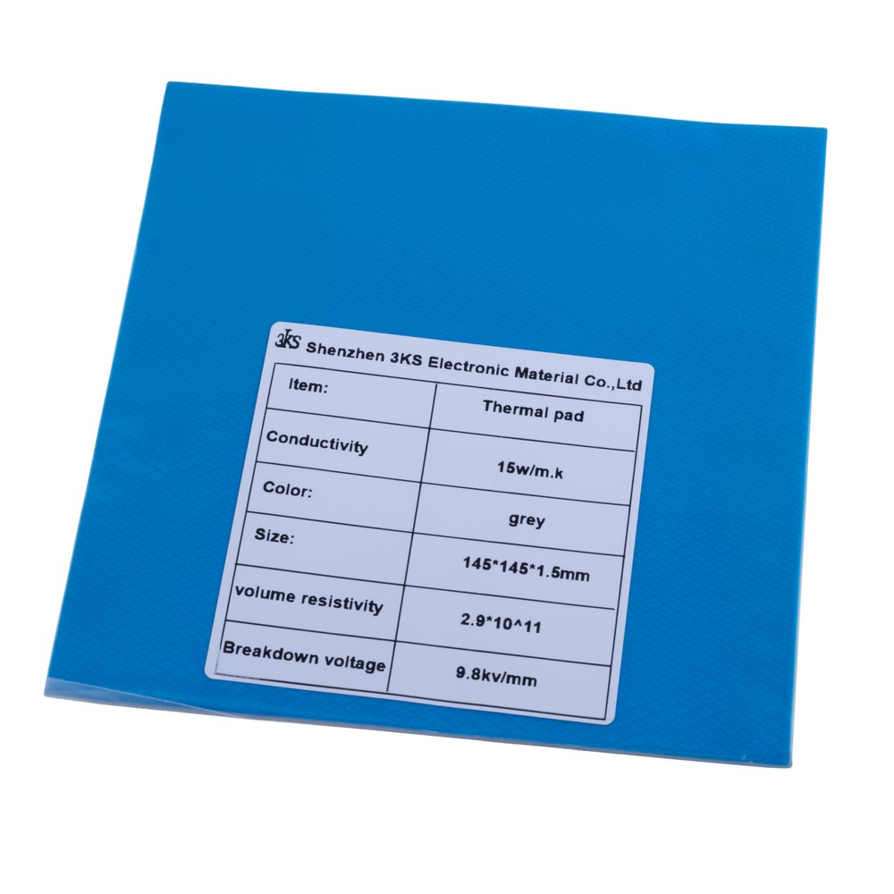 Термопрокладка 1.5mm, 145x145mm, 15W/m.k. колір: сірий 3KS