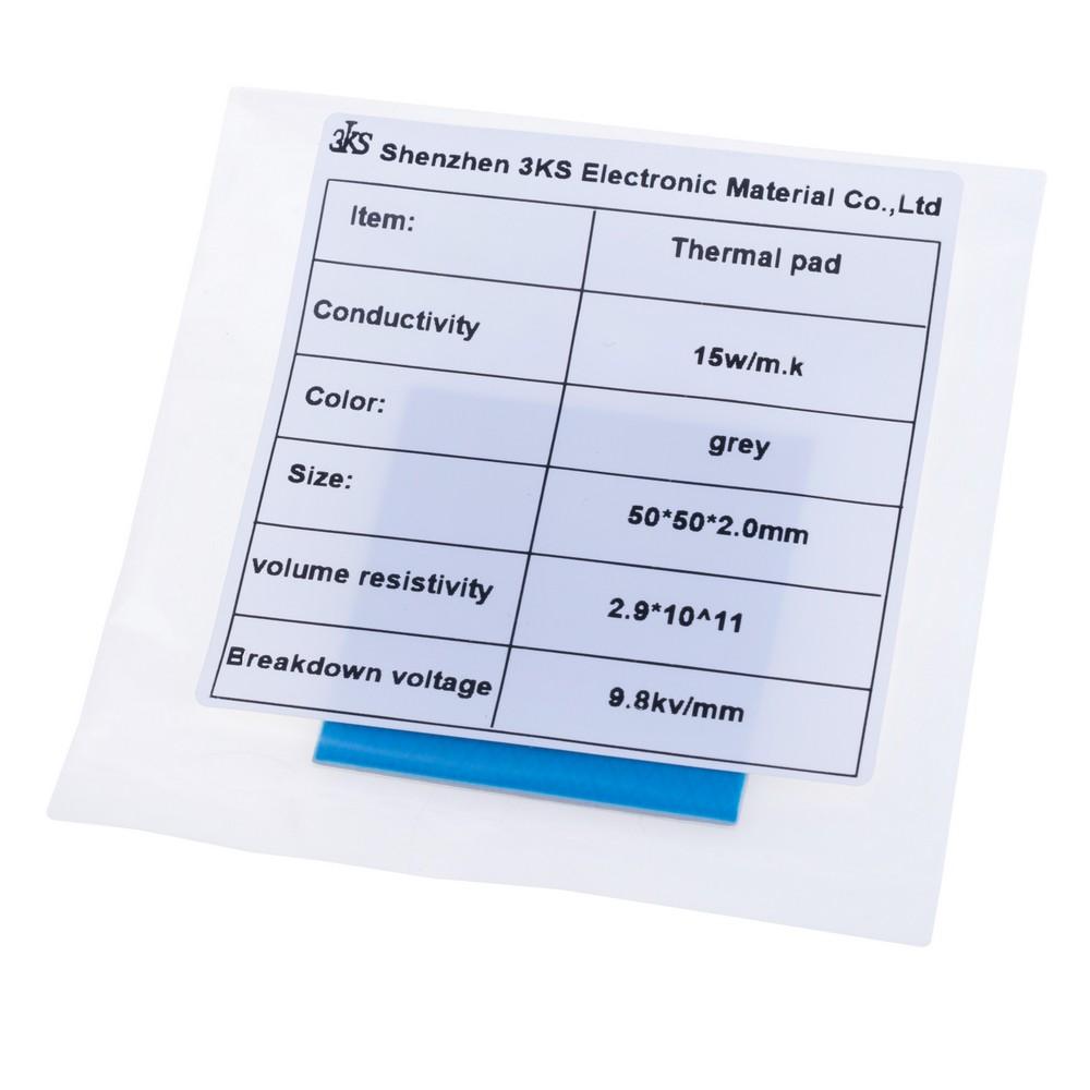 Термопрокладка 2mm, 50x50mm, 15W/m.k. колір: сірий 3KS Термопрокладка 2mm, 50x50mm, 15W/m.k. колір: сірий 3KS