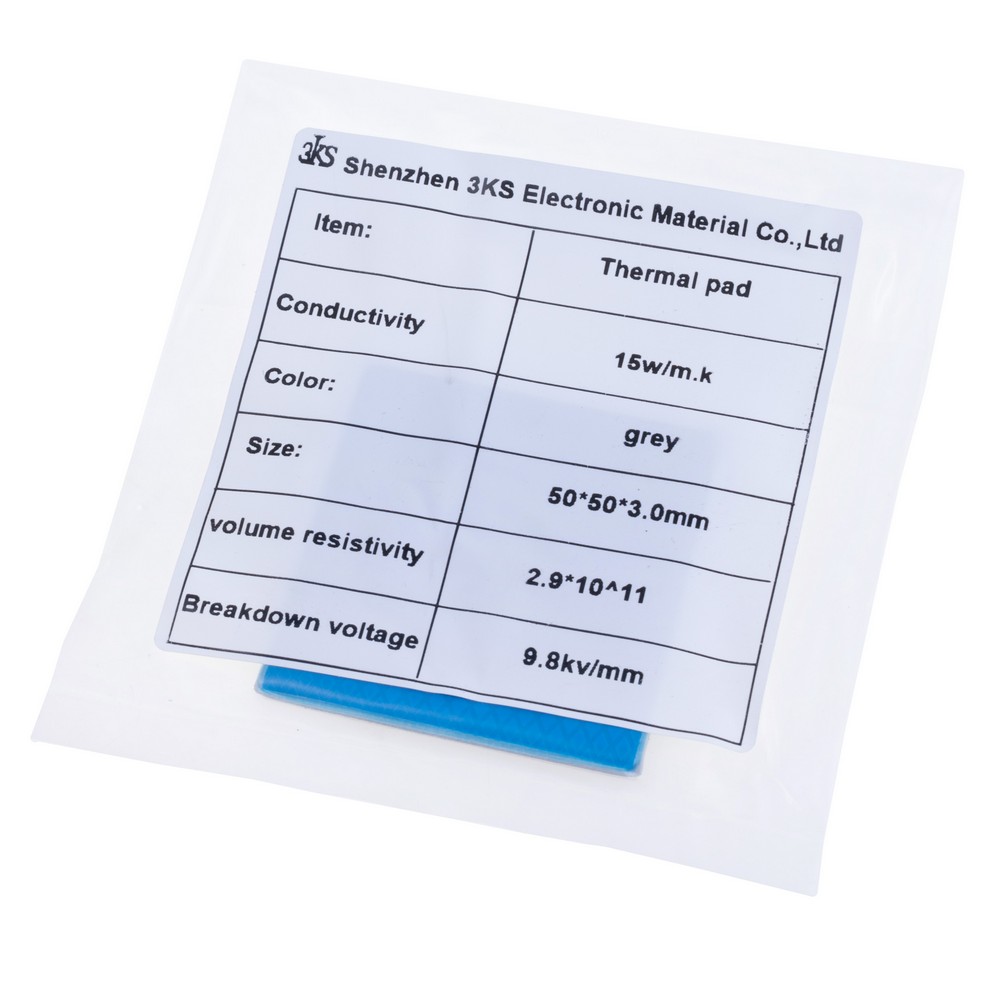 Термопрокладка 3mm, 50x50mm, 15W/m.k. колір: сірий 3KS Термопрокладка 3mm, 50x50mm, 15W/m.k. колір: сірий 3KS