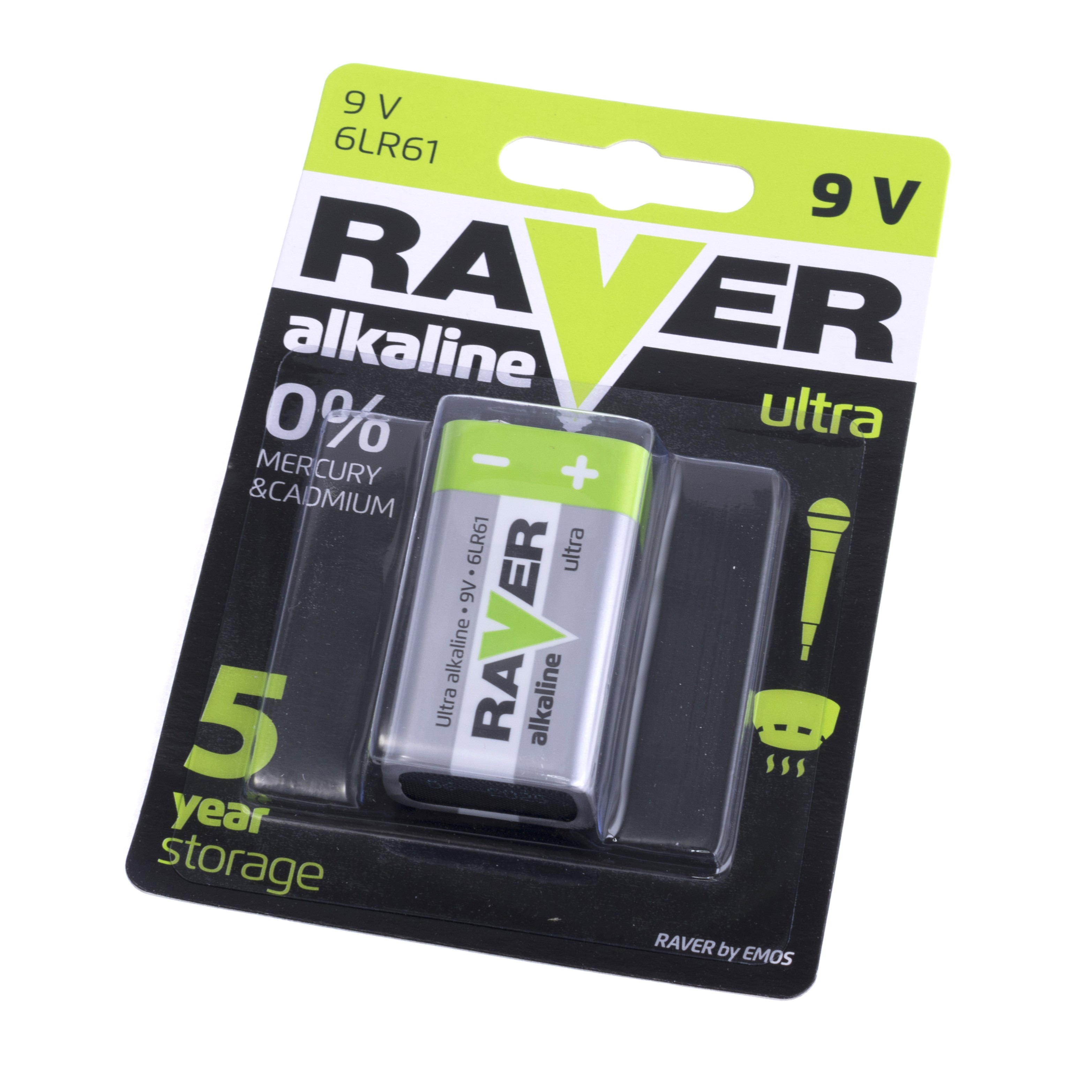 Батарейка щелочная Ultra Alkaline, 6LF22, 6LR61 ("крона"), 9V, RAVER