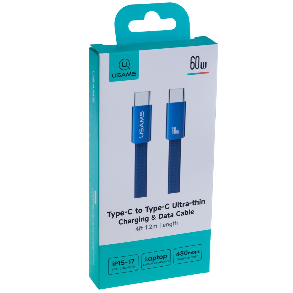 SJ783  U96 60W Type-C to Type-C Ultra-thin Charging & Data Cable (SJ783USB01 Blue – USAMS)
