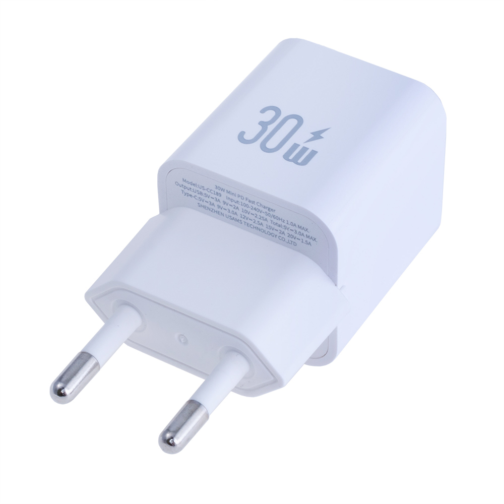 Зарядний пристрій US-CC189 PD30W+QC3.0 A+C Dual-port Fast Charger (white, EU) Зарядний пристрій US-CC189 PD30W+QC3.0 A+C Dual-port Fast Charger (white, EU)