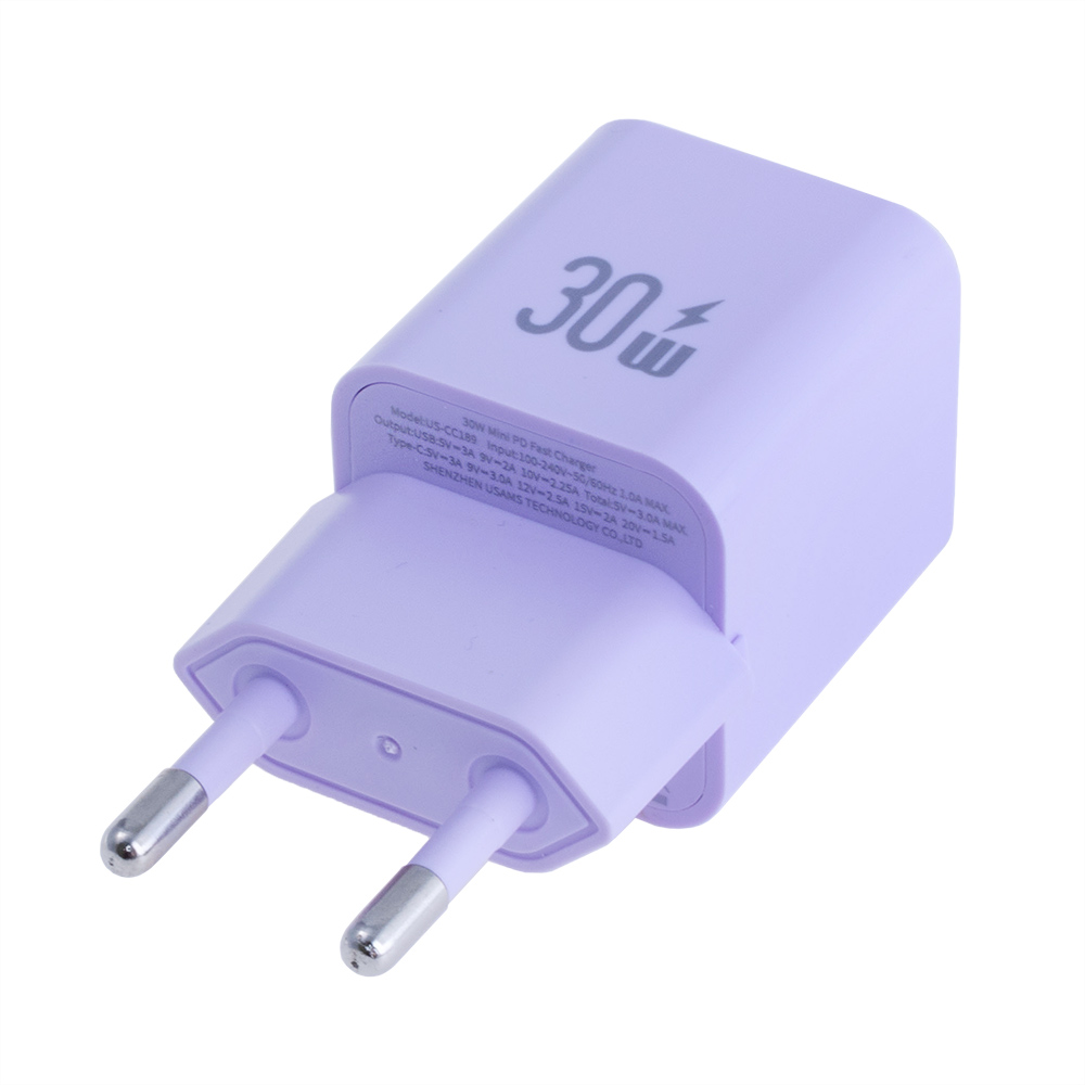 Зарядний пристрій US-CC189 PD30W+QC3.0 A+C Dual-port Fast Charger (purple, EU) Зарядний пристрій US-CC189 PD30W+QC3.0 A+C Dual-port Fast Charger (purple, EU)
