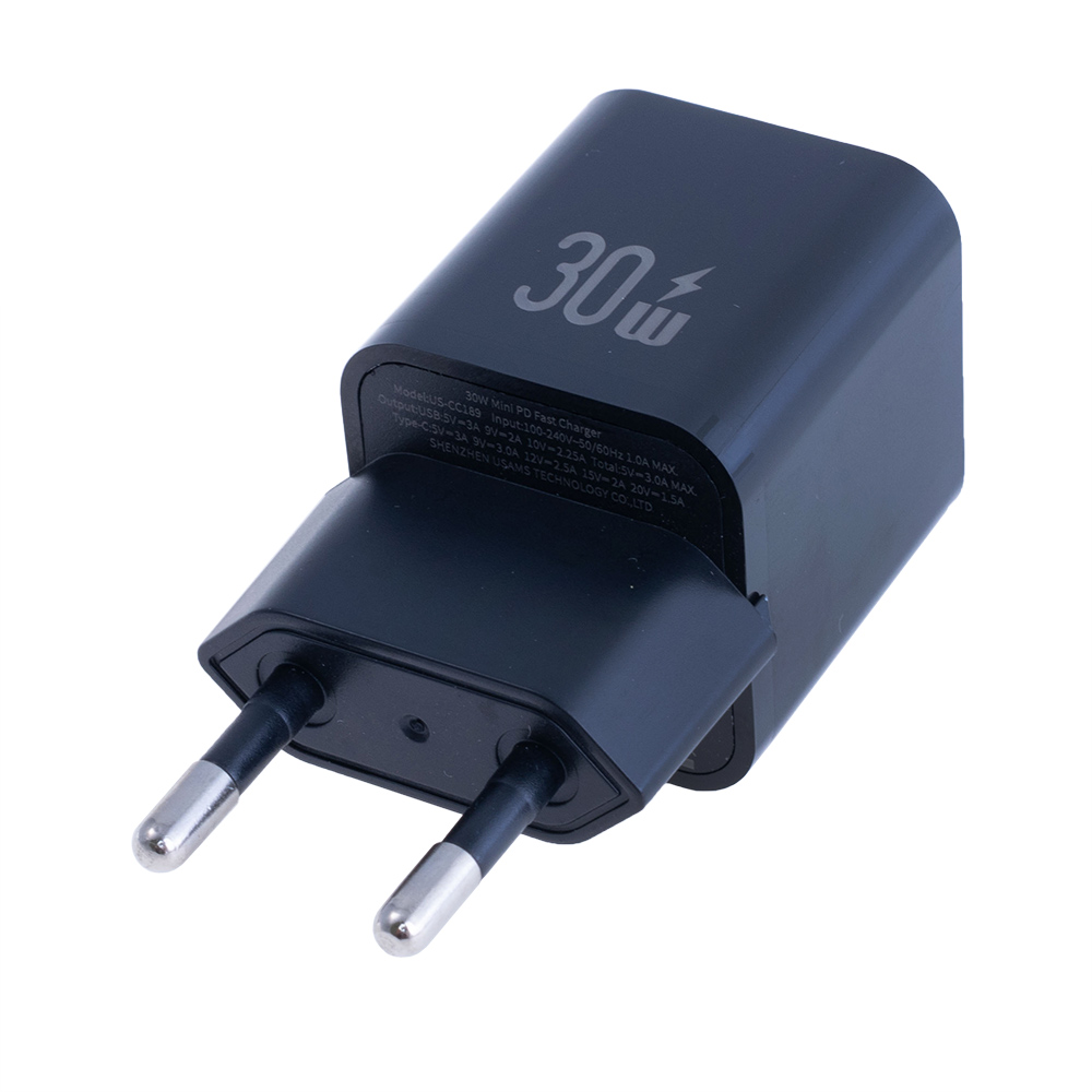 Зарядний пристрій US-CC189 PD30W+QC3.0 A+C Dual-port Fast Charger (black, EU) Зарядний пристрій US-CC189 PD30W+QC3.0 A+C Dual-port Fast Charger (black, EU)