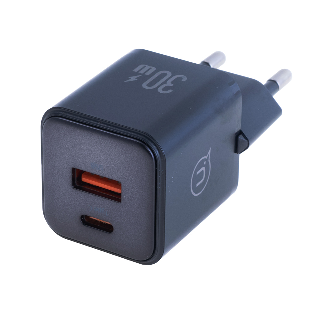 Зарядний пристрій US-CC189 PD30W+QC3.0 A+C Dual-port Fast Charger (black, EU)