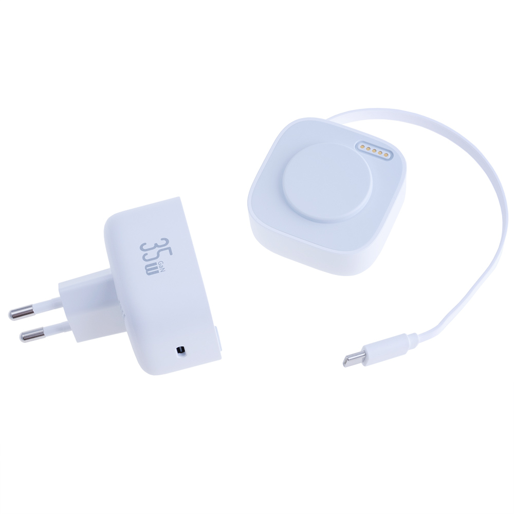 Зарядний пристрій US-CC202 PD35W Dual Port GaN Fast Charger With Type-C Magnetic Telescopic Cable (white, EU)