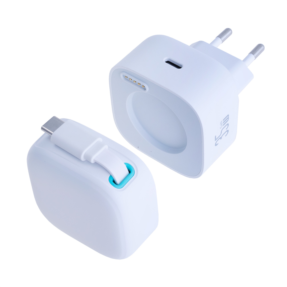 Зарядний пристрій US-CC202 PD35W Dual Port GaN Fast Charger With Type-C Magnetic Telescopic Cable (white, EU)