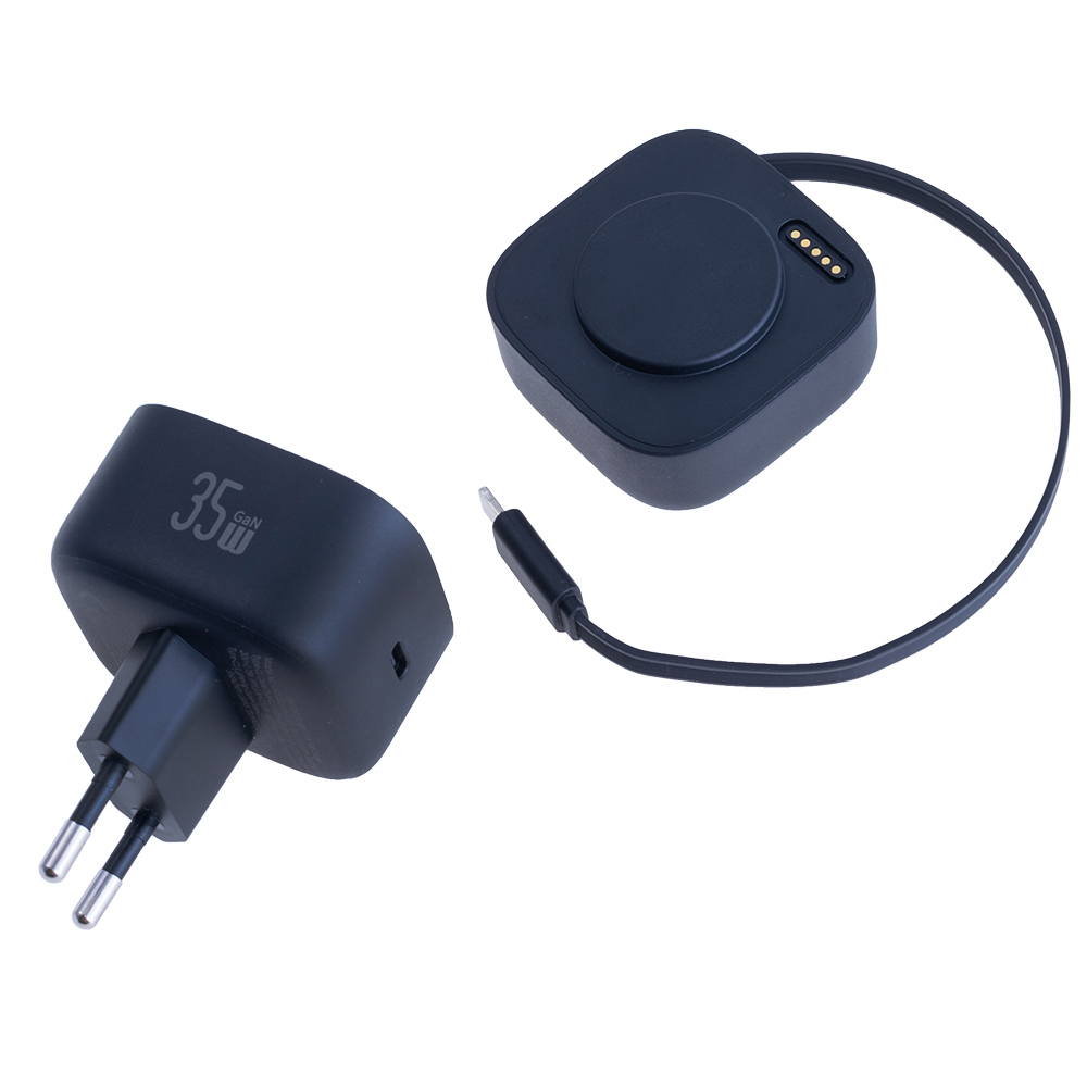 Зарядний пристрій US-CC209 PD35W Dual Port GaN Fast Charger With Lightning Magnetic Telescopic Cable (black, EU) Зарядний пристрій US-CC209 PD35W Dual Port GaN Fast Charger With Lightning Magnetic Telescopic Cable (black, EU)