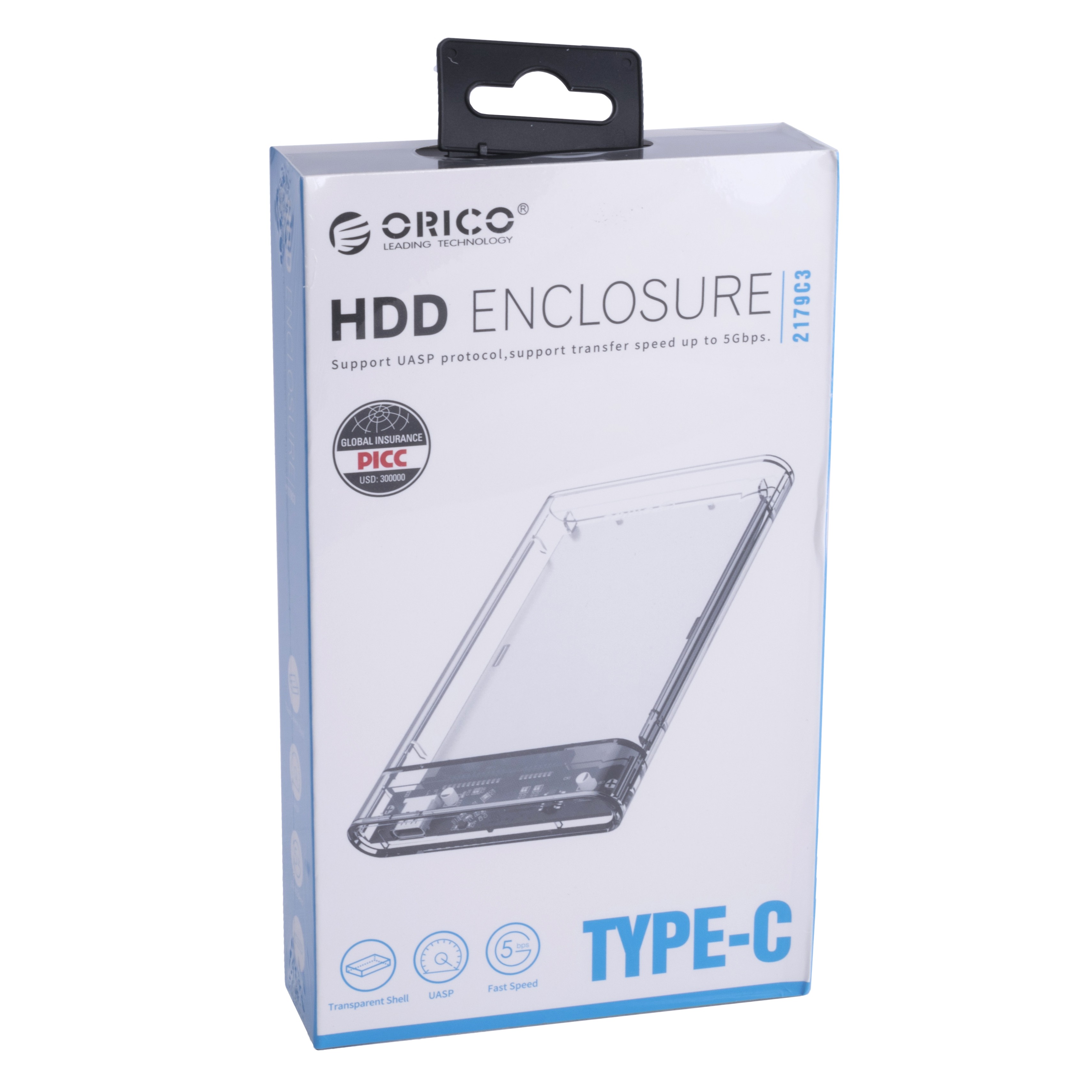 Внешний бокс USB-C для HDD/SSD 2,5" SATA (Orico - 2179C3, прозрачный)
