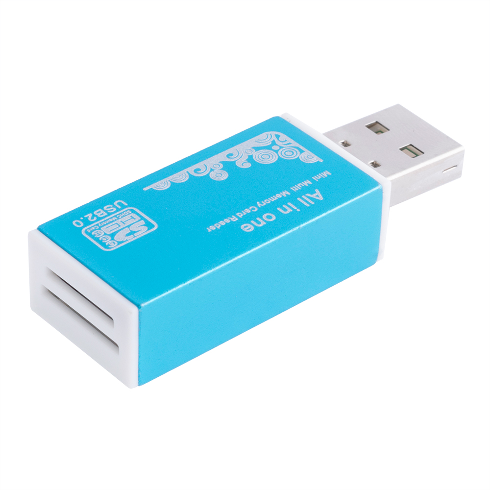 Картридер USB для: Micro SD, SDHC , TF, M2, MMC. Цвет: синий