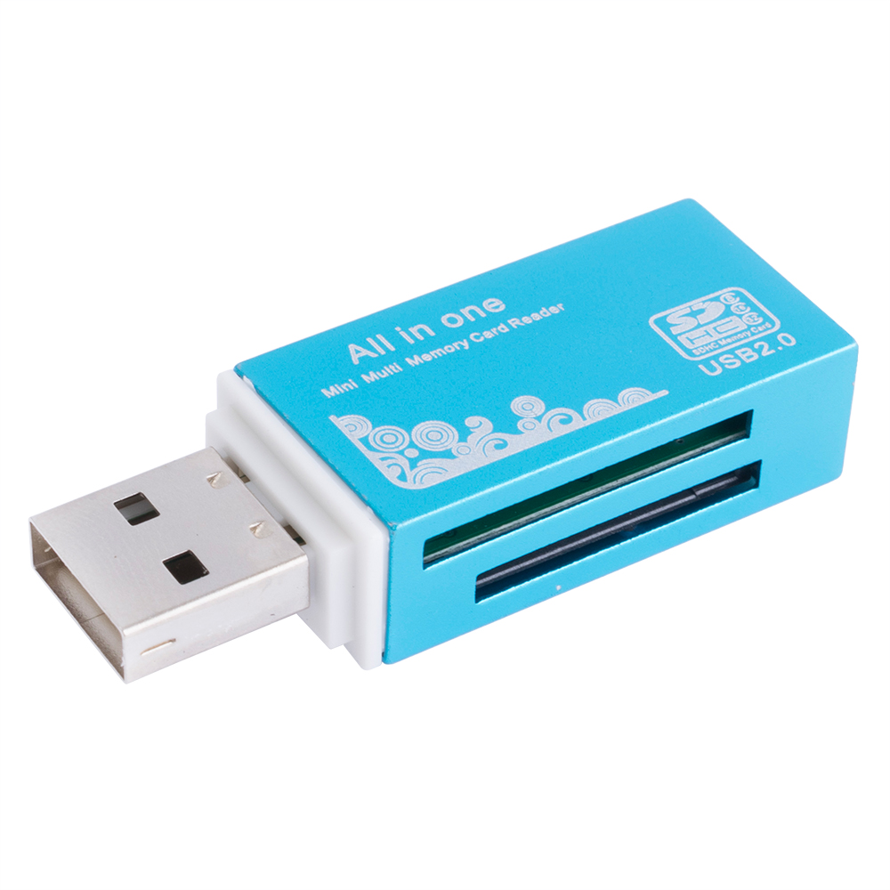 Картридер USB для: Micro SD, SDHC , TF, M2, MMC. Цвет: синий