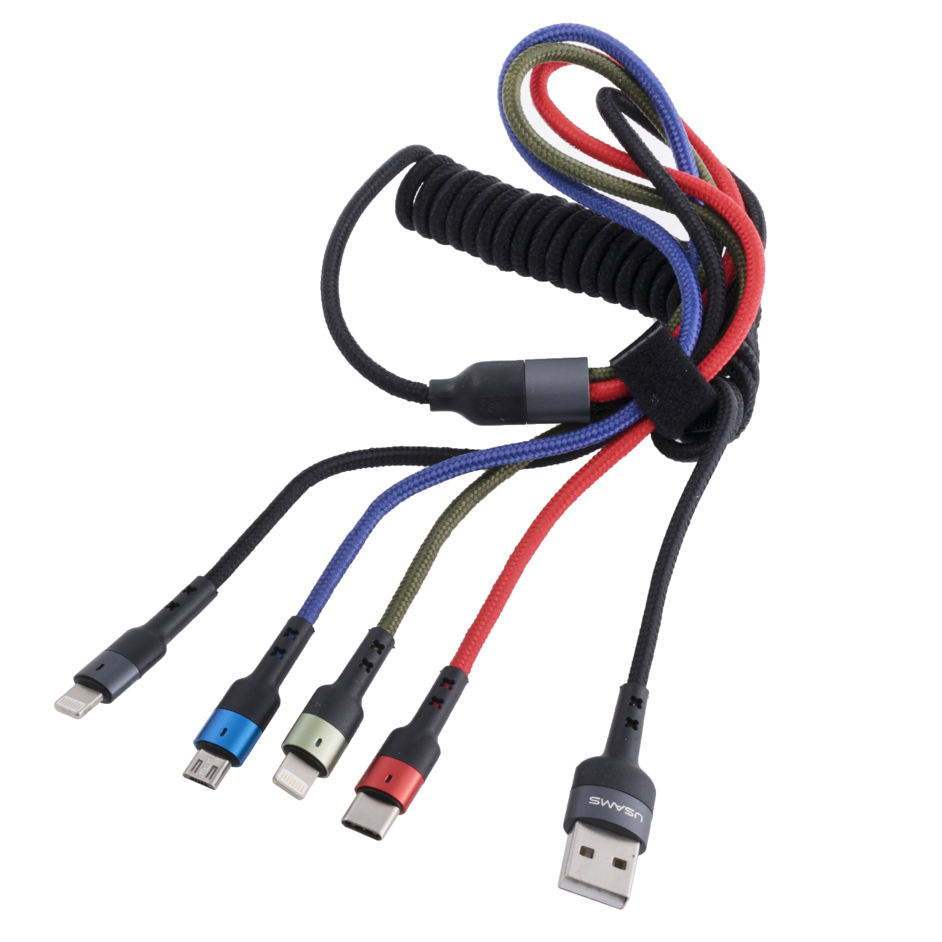 Кабель USB US-SJ349 U26 (USAMS) 4IN1 Spring Braided Charging Cable (USAMS) 1.5м черный