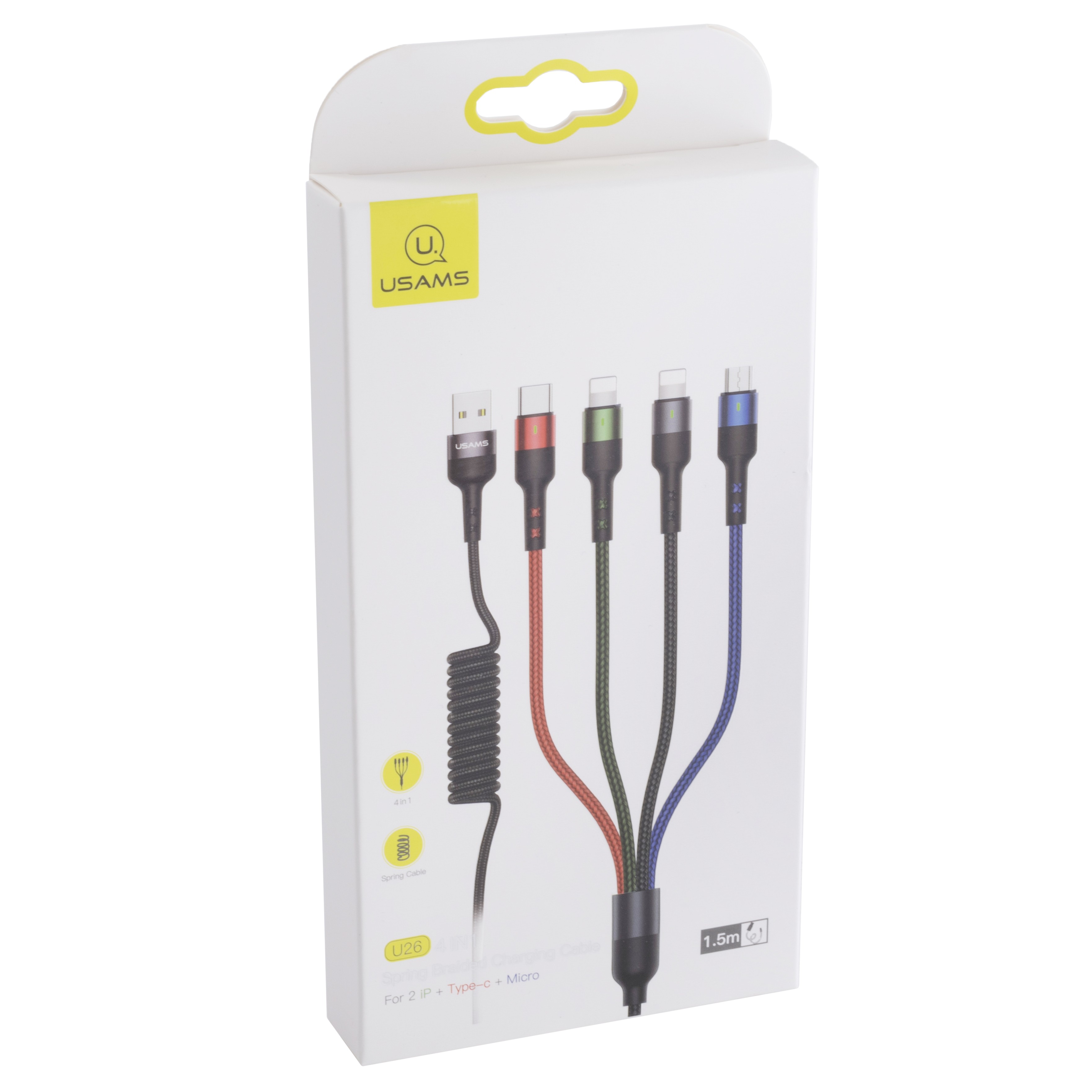 Кабель USB US-SJ349 U26 (USAMS) 4IN1 Spring Braided Charging Cable (USAMS) 1.5м черный