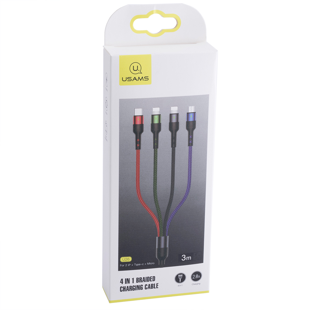 Кабель USB US-SJ413 U26 (USAMS) 4IN1 2A Charging & Data Cable (USAMS) 3м черный