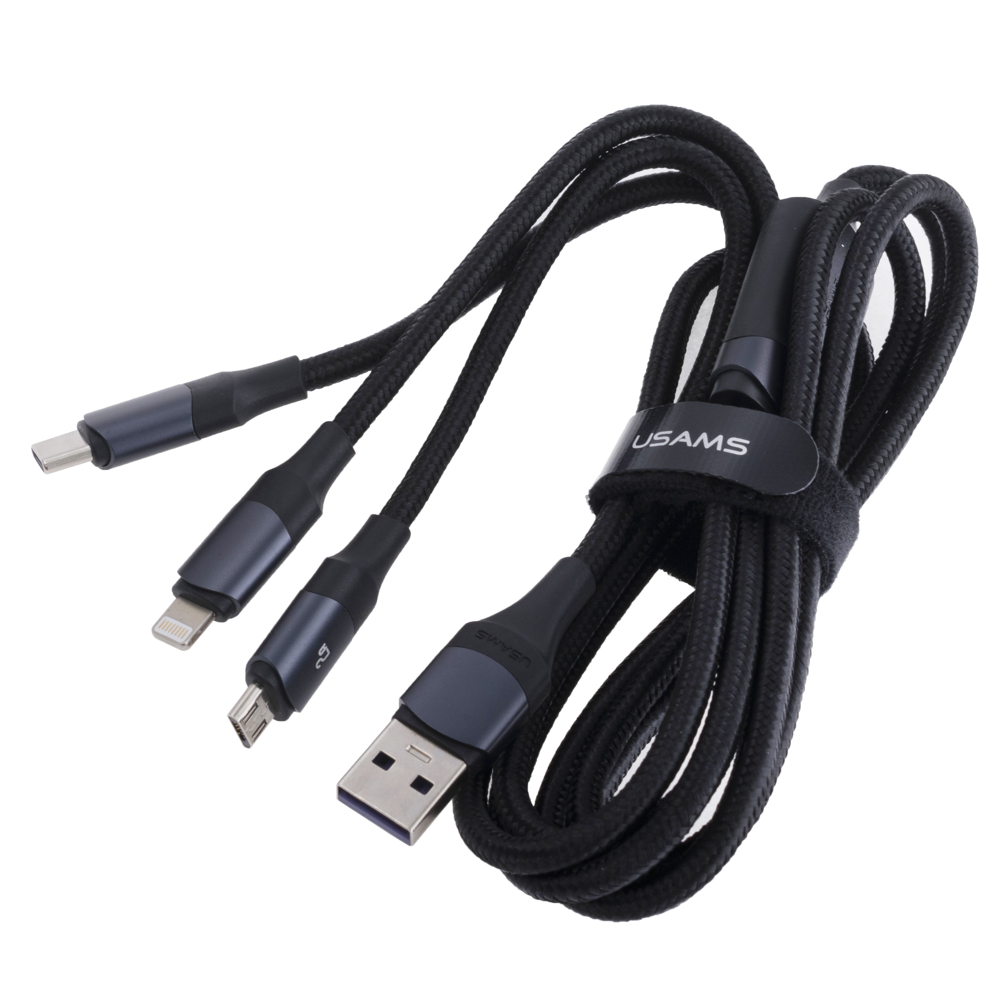 Кабель USB US-SJ510 U71 (USAMS) 3IN1 Aluminum Alloy Fast Charging & Data Cable 6A (USAMS) 1.2м черный