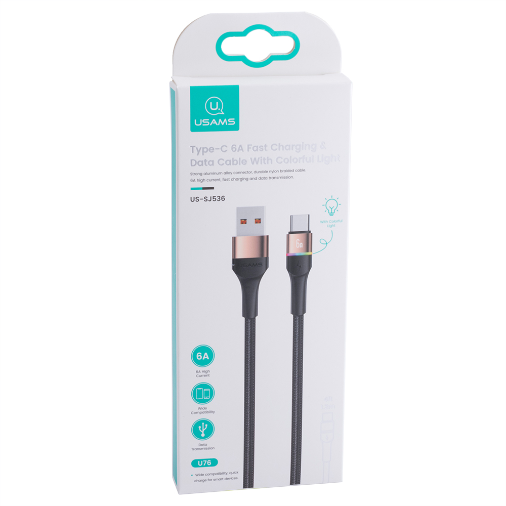 Кабель USB US-SJ536 U76 (USAMS) Type-C 6A Fast Charging & Data Cable With Colorful Light (USAMS) 1.2м золотистый Кабель USB US-SJ536 U76 (USAMS) Type-C 6A Fast Charging & Data Cable With Colorful Light (USAMS) 1.2м золотистый