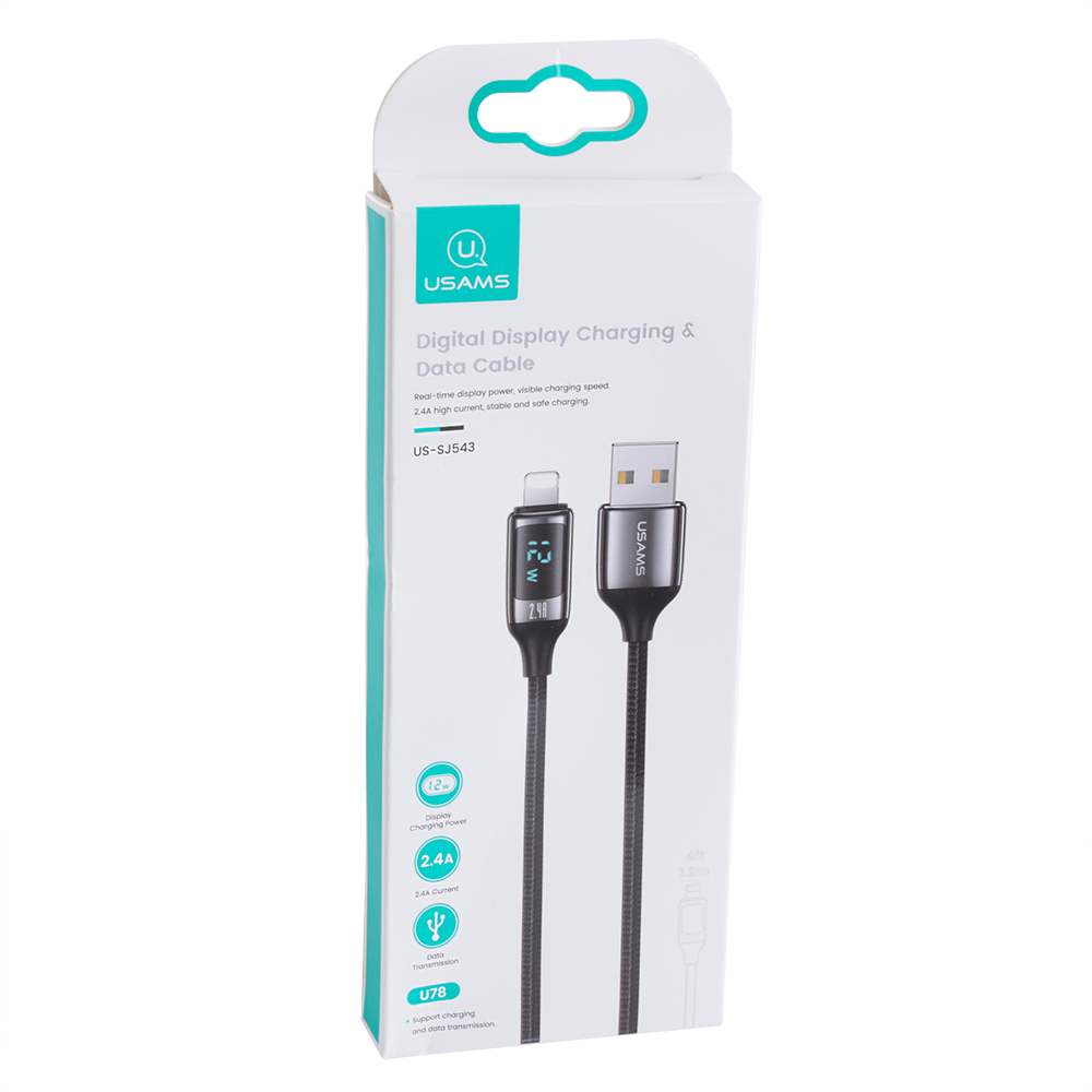 Кабель USB US-SJ543 U78 (USAMS) Lightning Digital Display Charging & Data Cable (USAMS) 1.2м черный