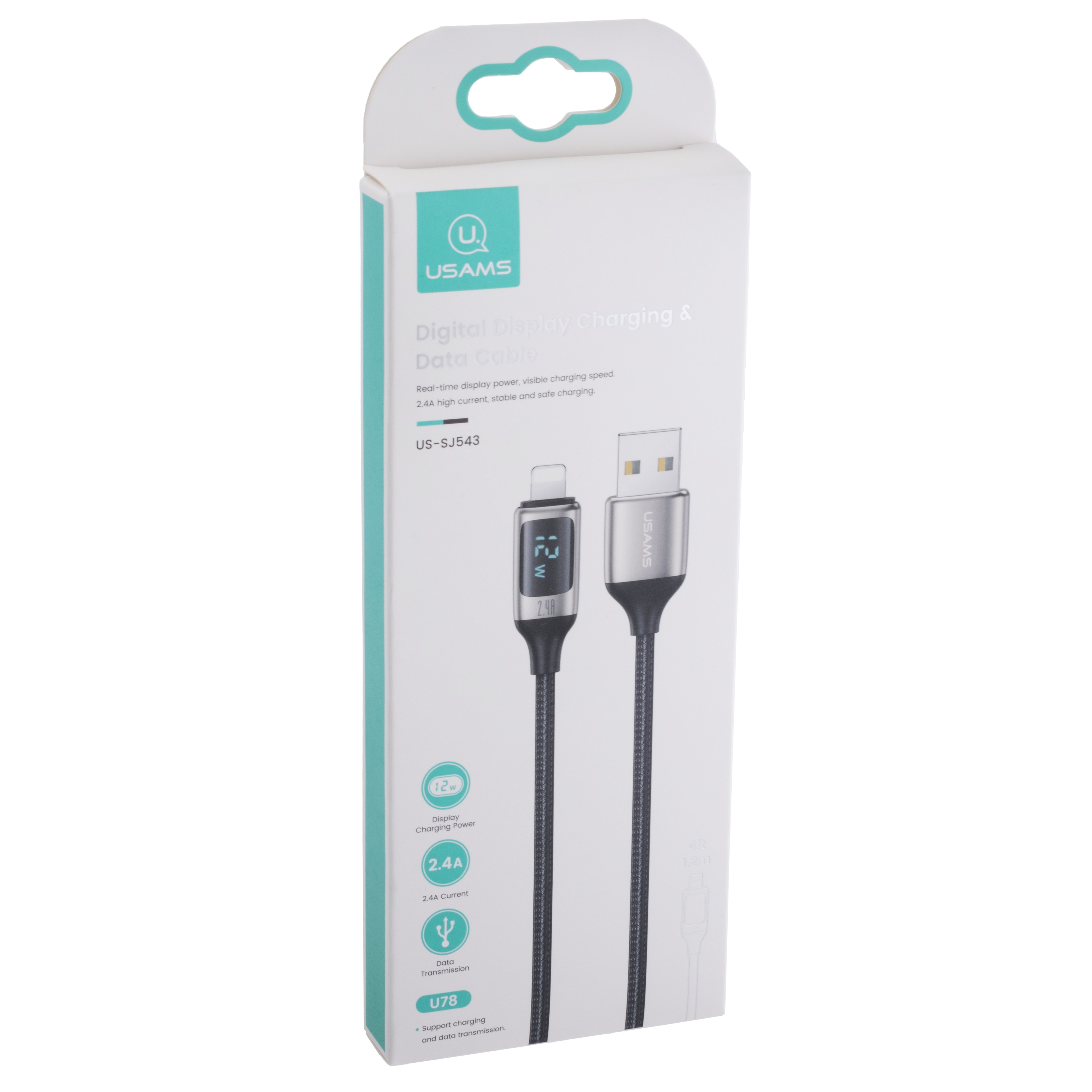 Кабель USB US-SJ543 U78 (USAMS) Lightning Digital Display Charging & Data Cable (USAMS) 1.2м белый