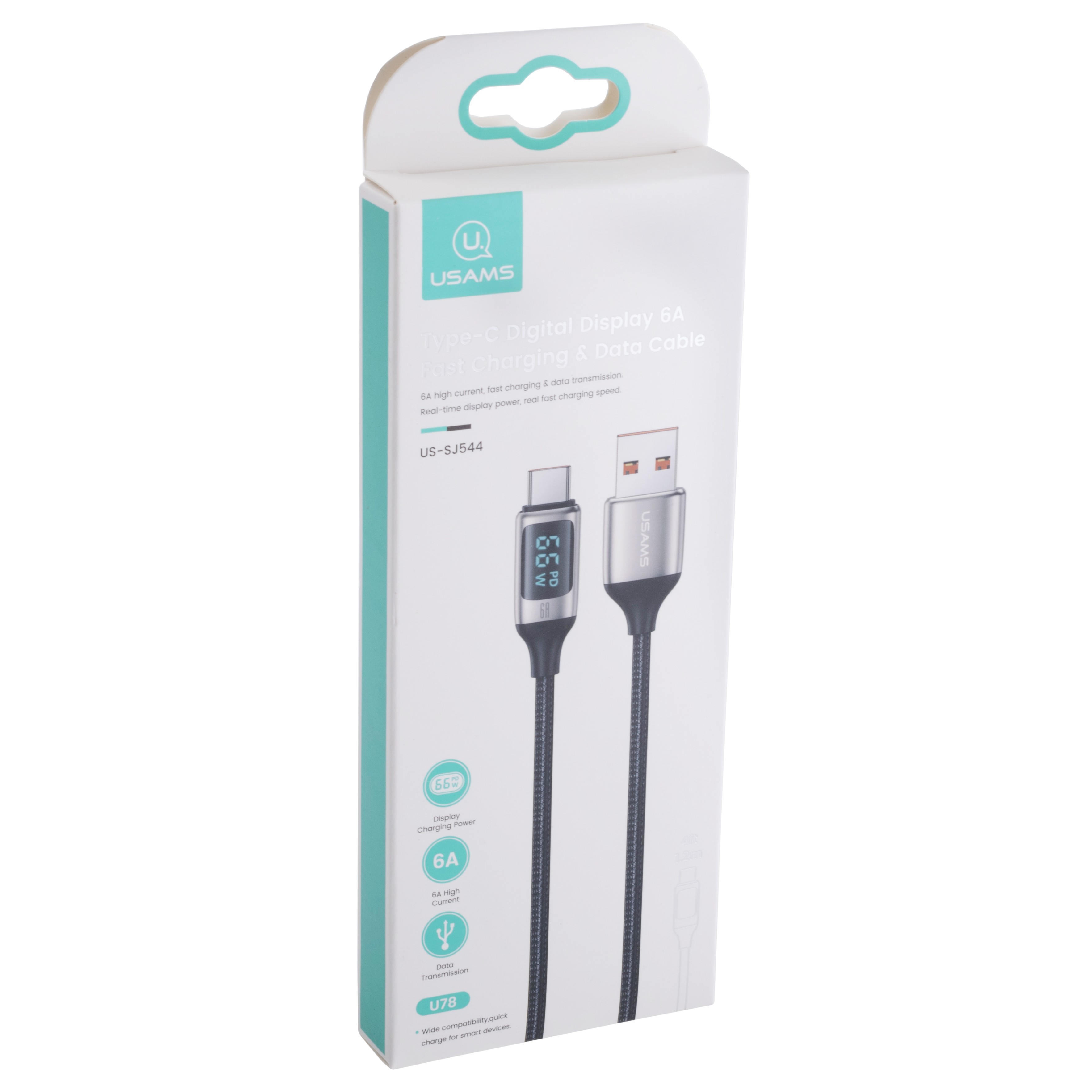 Кабель USB US-SJ544 U78 (USAMS) Type-C Digital Display 6A Fast Charging & Data Cable (USAMS) 1.2м белый разъем