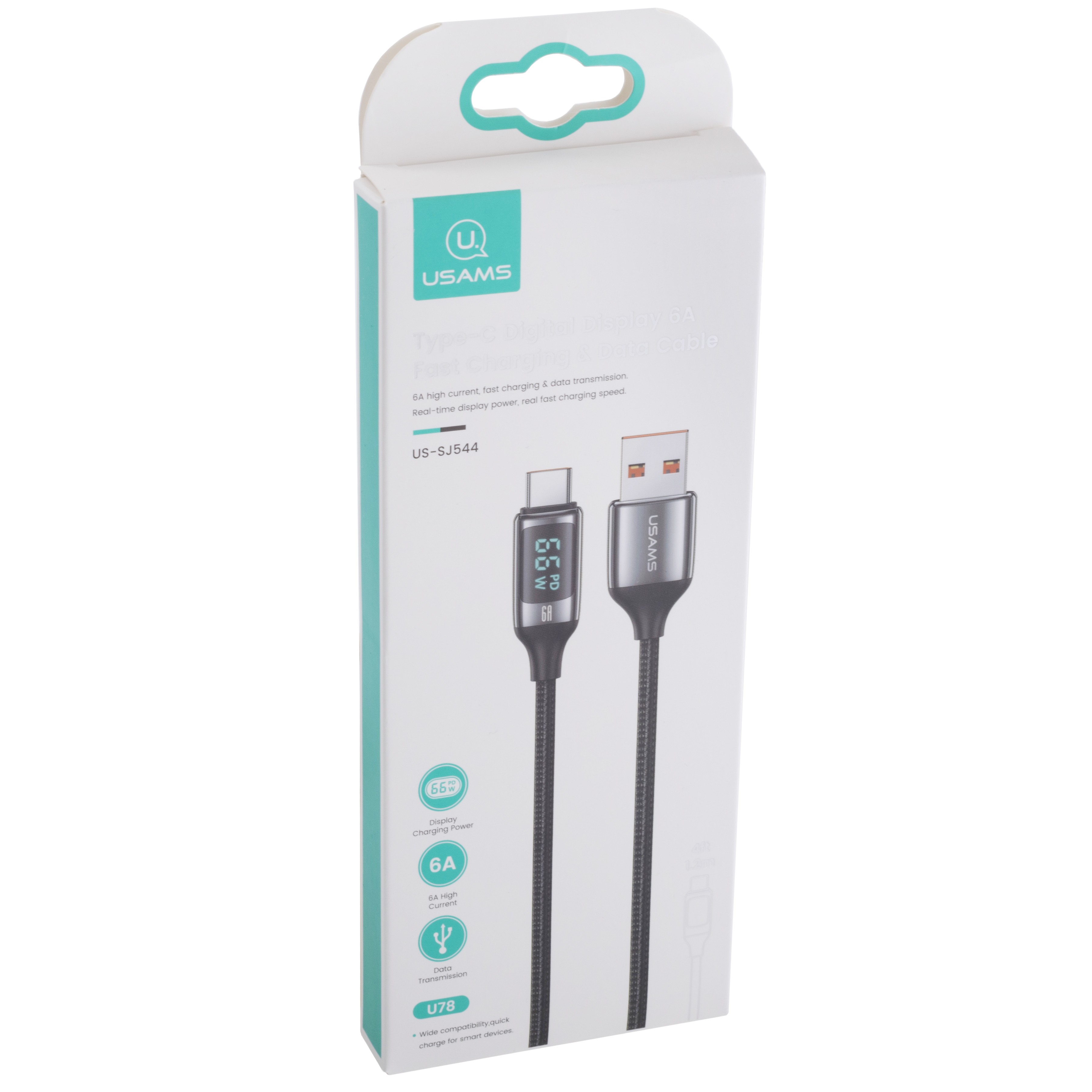 Кабель USB US-SJ544 U78 (USAMS) Type-C Digital Display 6A Fast Charging & Data Cable (USAMS) 1.2м черный