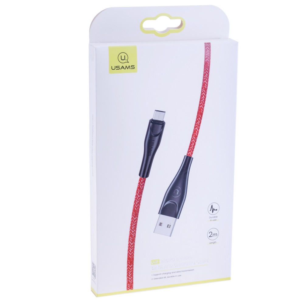 Кабель USB A plug - USB micro plug довжина 2m, червоний 2A Usams (US-SJ396)
