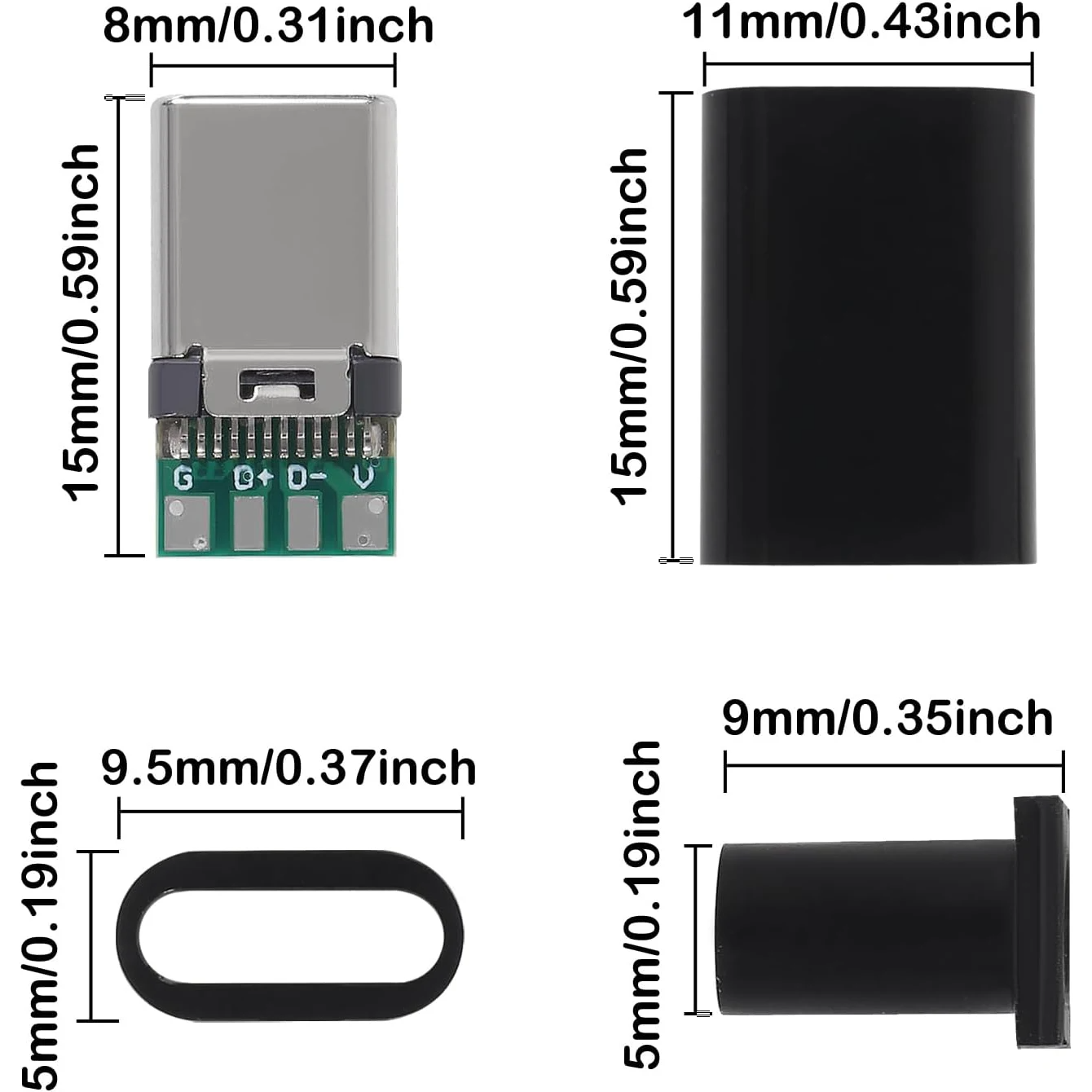 Разъем USB 3.1 Type-C 24 pin на кабель (черный)