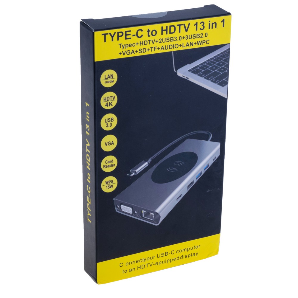 Dockingstation USB Type-C 13-in-1 mit PD, VGA, USB 3.0 und kabellosem Laden Dockingstation USB Type-C 13-in-1 mit PD, VGA, USB 3.0 und kabellosem Laden