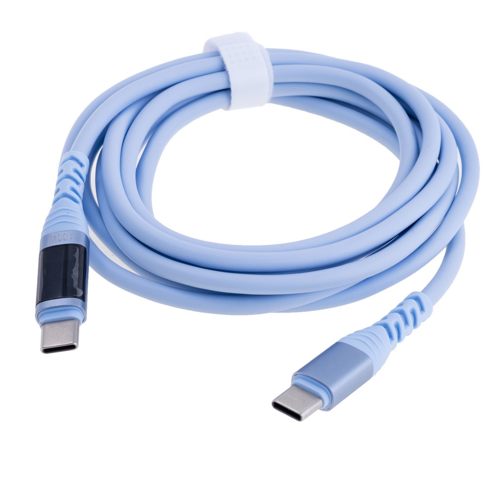 Провід синій з індикатором USB type-C male PD100W 2m Провід синій з індикатором USB type-C male PD100W 2m