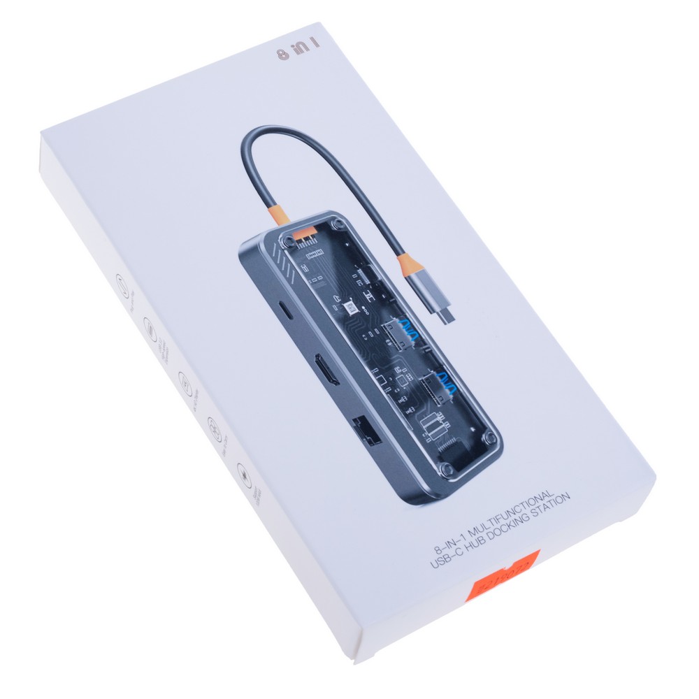 Dockingstation USB Type-C 8-in-1 mit HDMI, RJ45, USB 3.0, USB 2.0, PD, SD/TF Dockingstation USB Type-C 8-in-1 mit HDMI, RJ45, USB 3.0, USB 2.0, PD, SD/TF